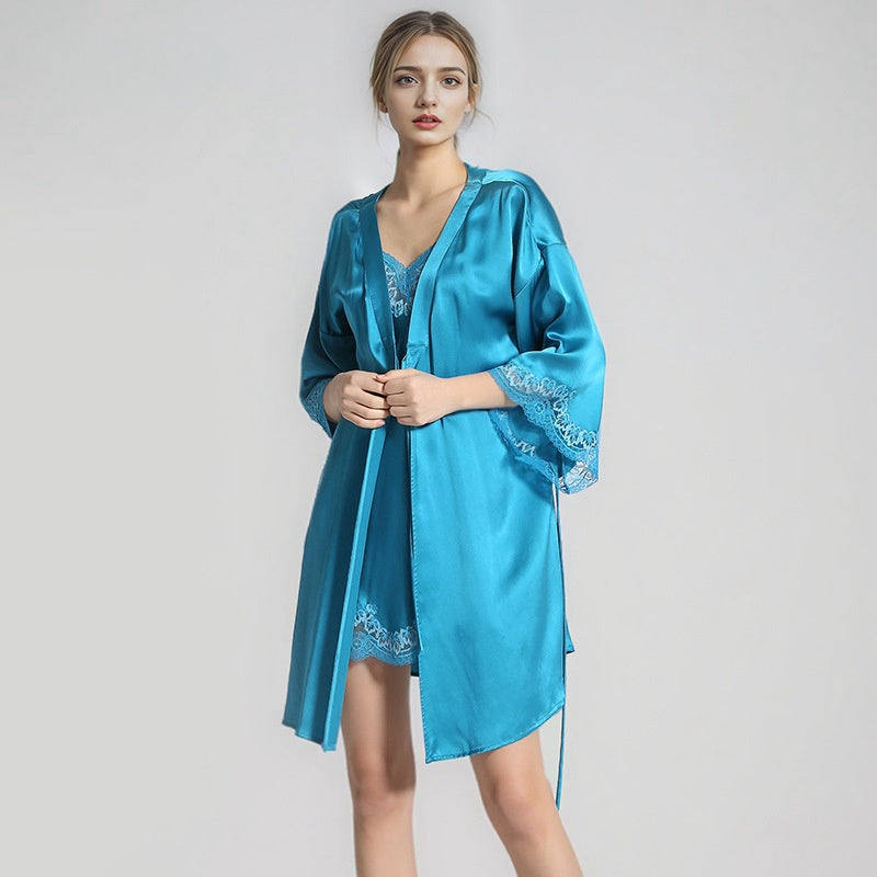 Pure Silk Robe 100% Mulberry Silk Belted Wrap Women's Nightgown