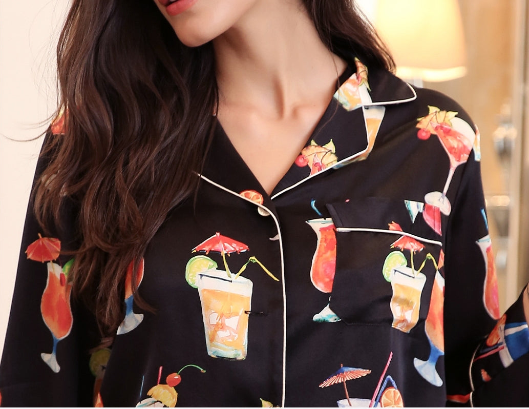Pure Silk Women's 100% Mulberry Silk Floral Print Set Nightgown