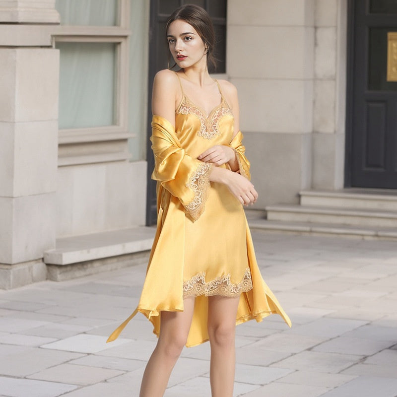 Pure Silk Robe 100% Mulberry Silk Belted Wrap Women's Nightgown