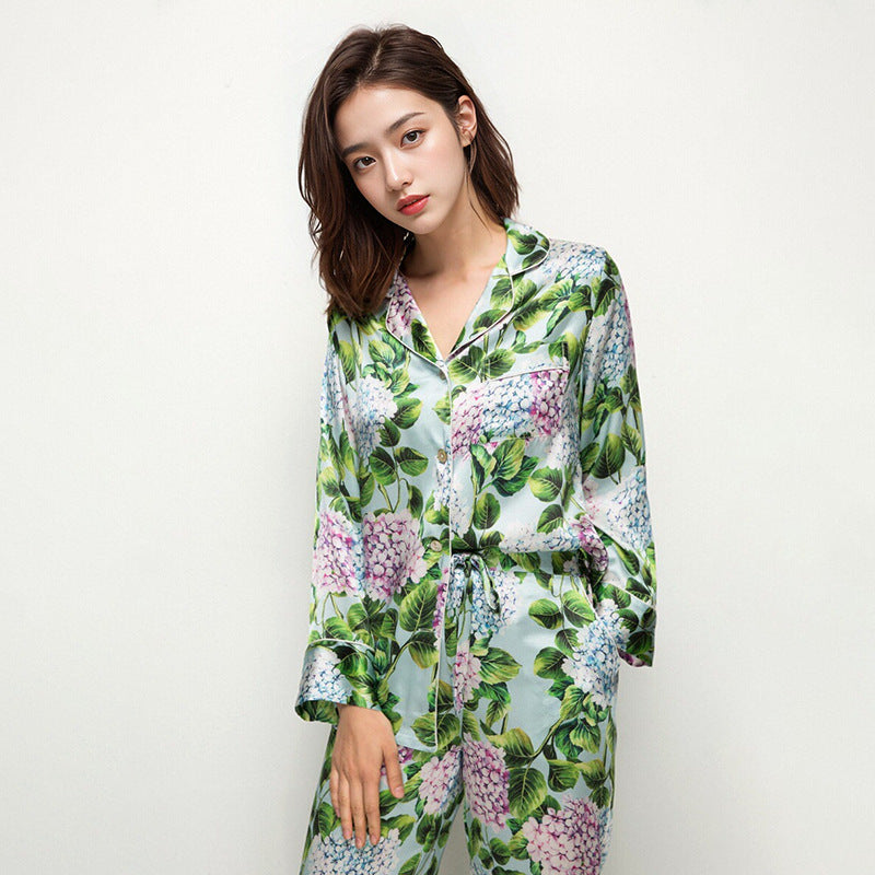 Pure Silk Women's 100% Mulberry Silk Floral Print Set Nightgown