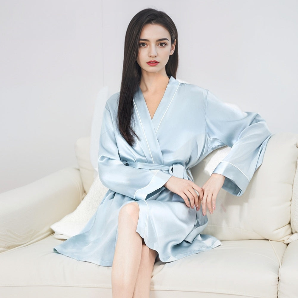 Pure Silk Women's 100% Mulberry Silk Short Daily Home Robe Morninggown Nightgown