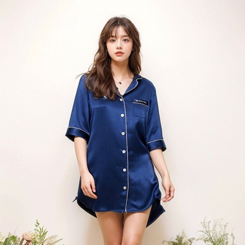 Pure Silk Robe 100% Mulberry Silk Women's Long Shirt Nightgown