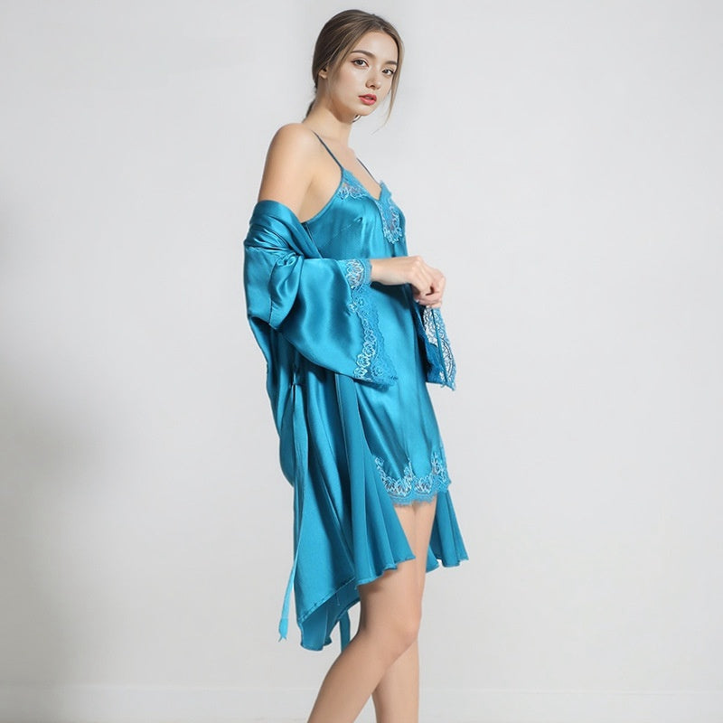 Pure Silk Robe 100% Mulberry Silk Belted Wrap Women's Nightgown