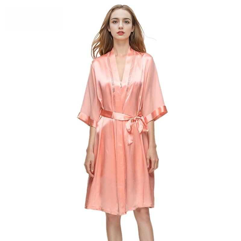 Pure Silk Women's 100% Mulberry Silk Sexy Hollowed-out Thin Morninggown A single robe