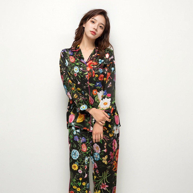 Pure Silk Women's 100% Mulberry Silk Floral Print Set Nightgown