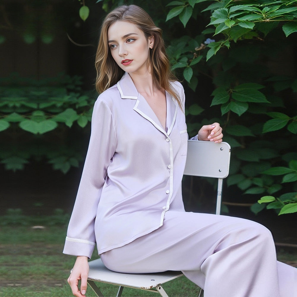 Pure Silk Women's 100% Mulberry Silk Simple Loose Comfortable Pajama Set Nightgown