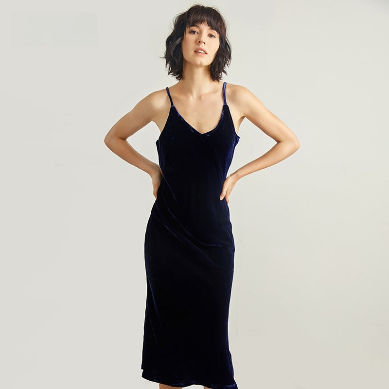 Pure Silk Women's 100% Mulberry Silk Light Luxury Sexy Silk Velvet Spring Autumn Nightdress