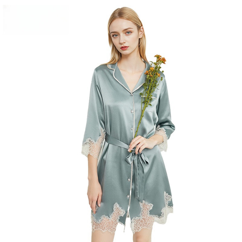 Pure Silk Robe 100% Mulberry Silk Women's Skirt Shirt Dress Nightgown