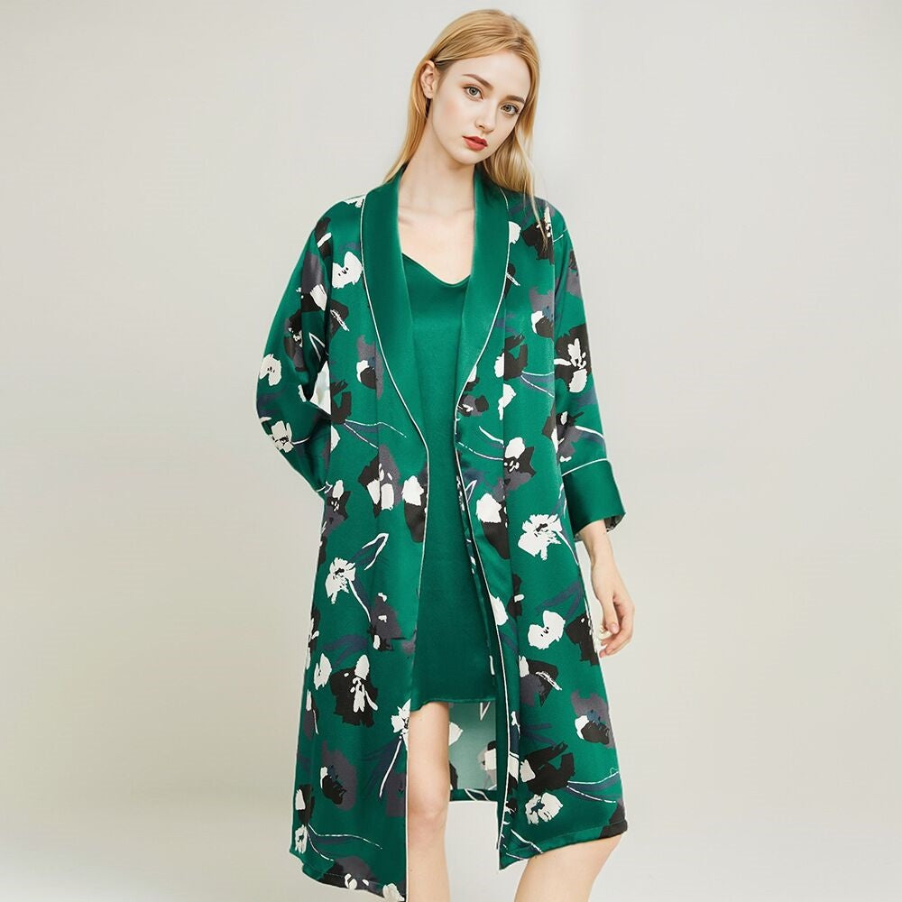 Silk nightgown nightdress two-piece women's 100% mulberry silk morning gown slip dress home suit