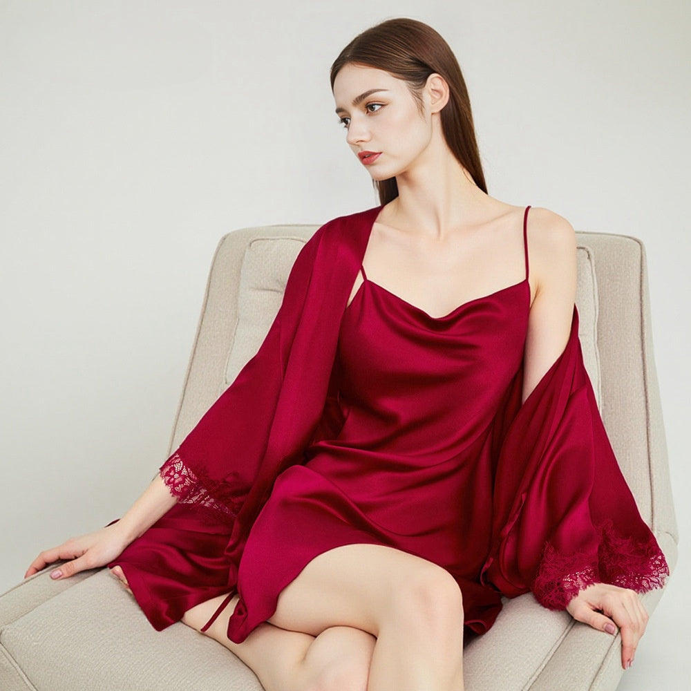 Pure Silk Women's Sexy 100% Mulberry Silk Red Nightgown