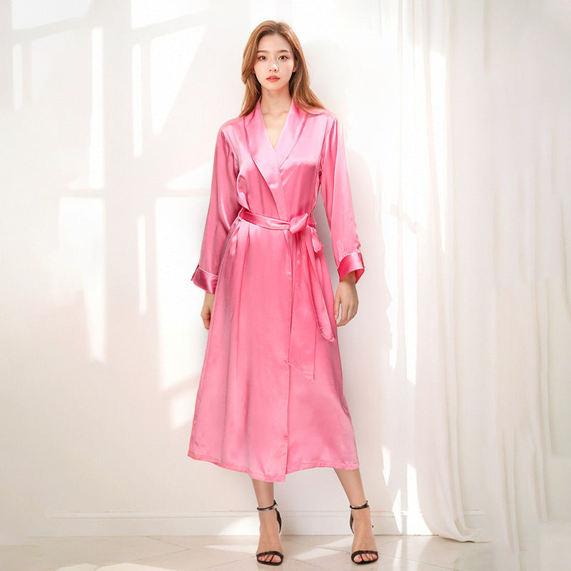 Pure Silk Women's 100% Mulberry Silk Slim Waistband Long Morninggown  Nightgown