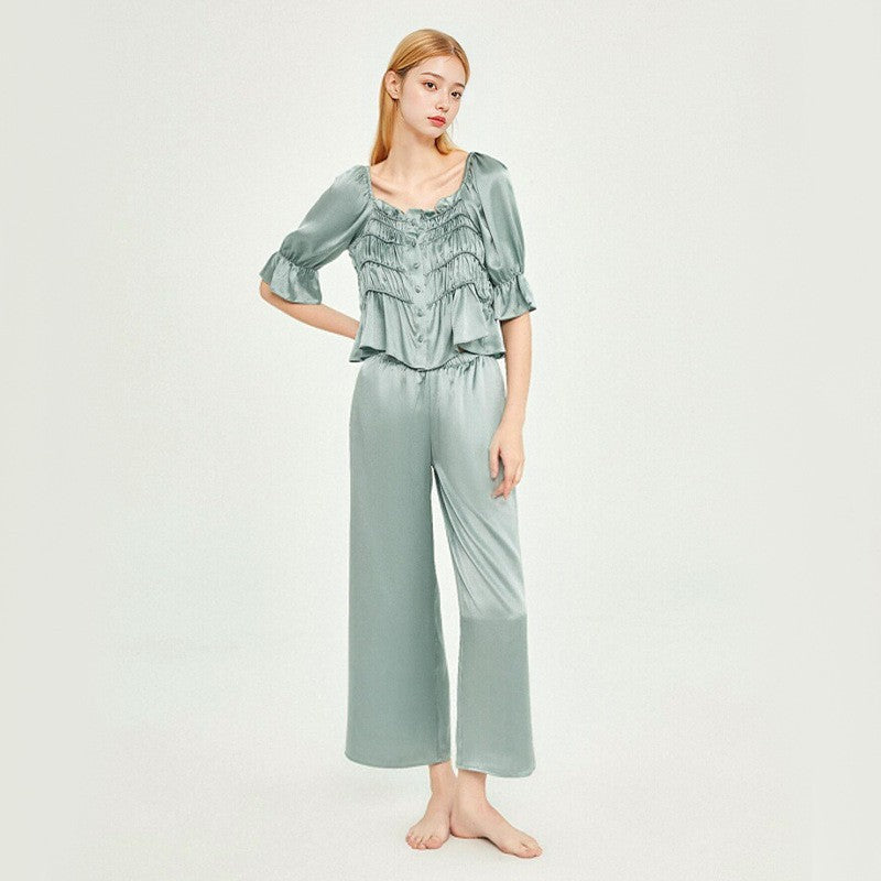 Pure Silk Women's 100% Mulberry Silk French Court Style House Suit Nightgown