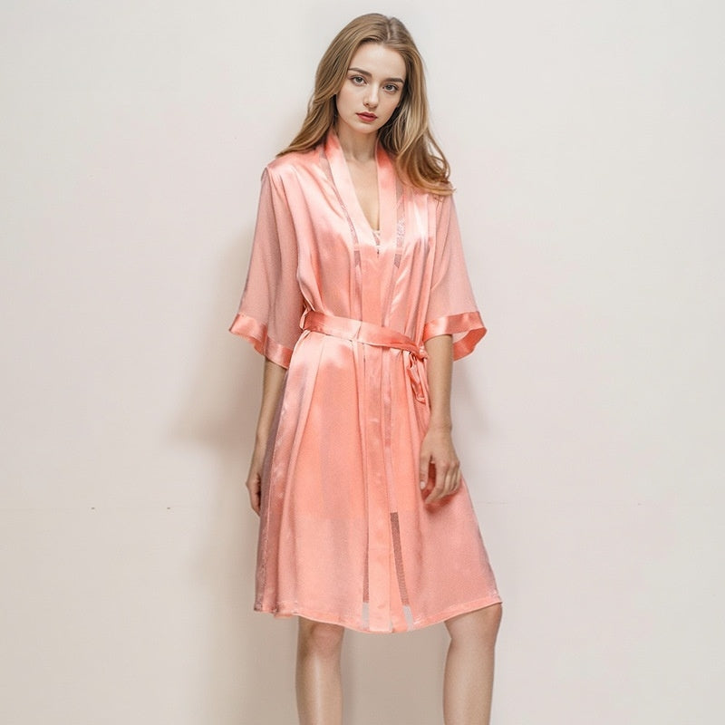Pure Silk Women's 100% Mulberry Silk Sexy Hollowed-out Thin Morninggown A single robe
