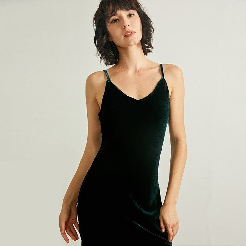 Pure Silk Women's 100% Mulberry Silk Light Luxury Sexy Silk Velvet Spring Autumn Nightdress