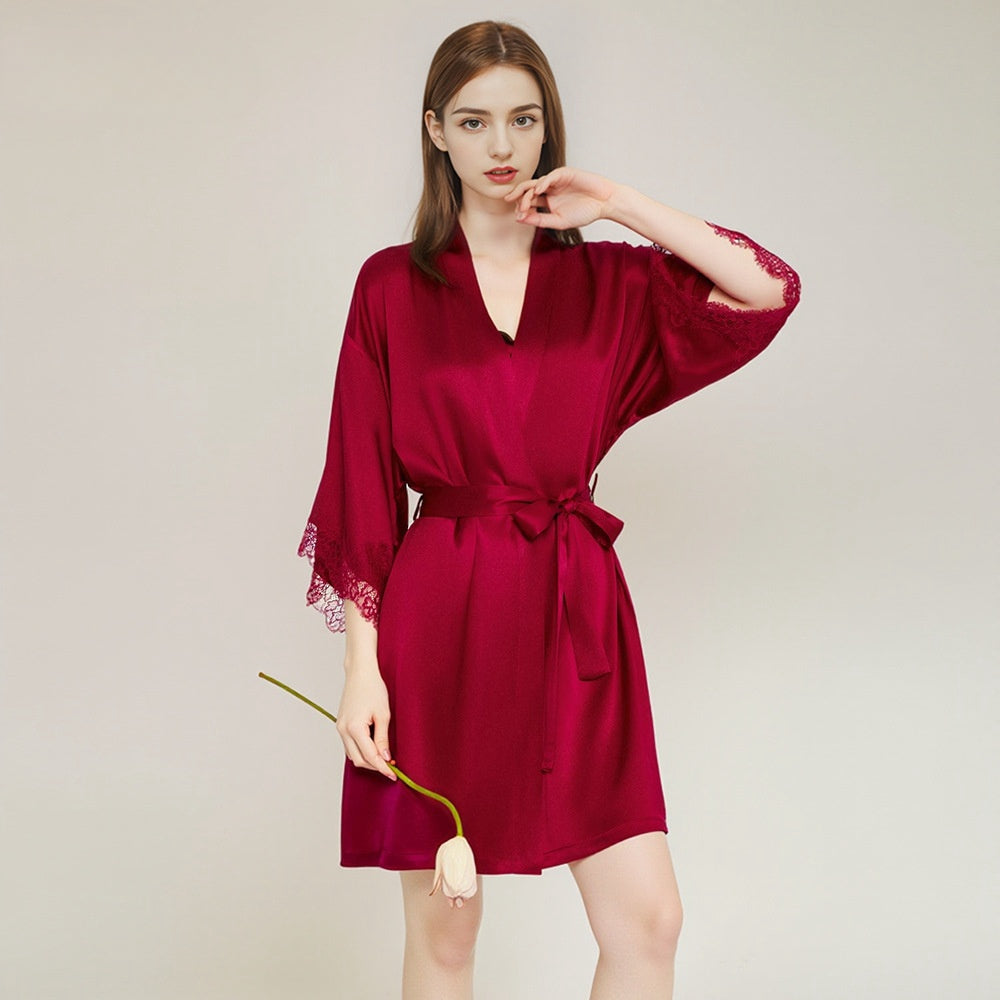 Pure Silk Women's Sexy 100% Mulberry Silk Red Nightgown