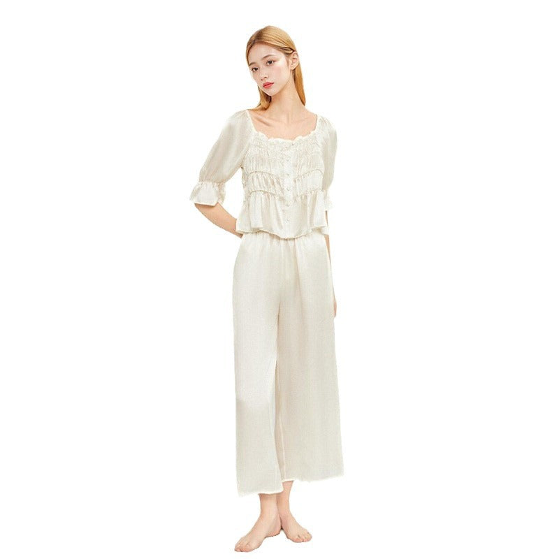 Pure Silk Women's 100% Mulberry Silk French Court Style House Suit Nightgown