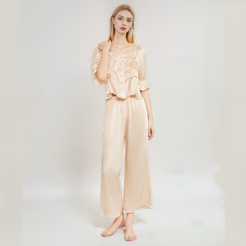 Pure Silk Women's 100% Mulberry Silk French Court Style House Suit Nightgown