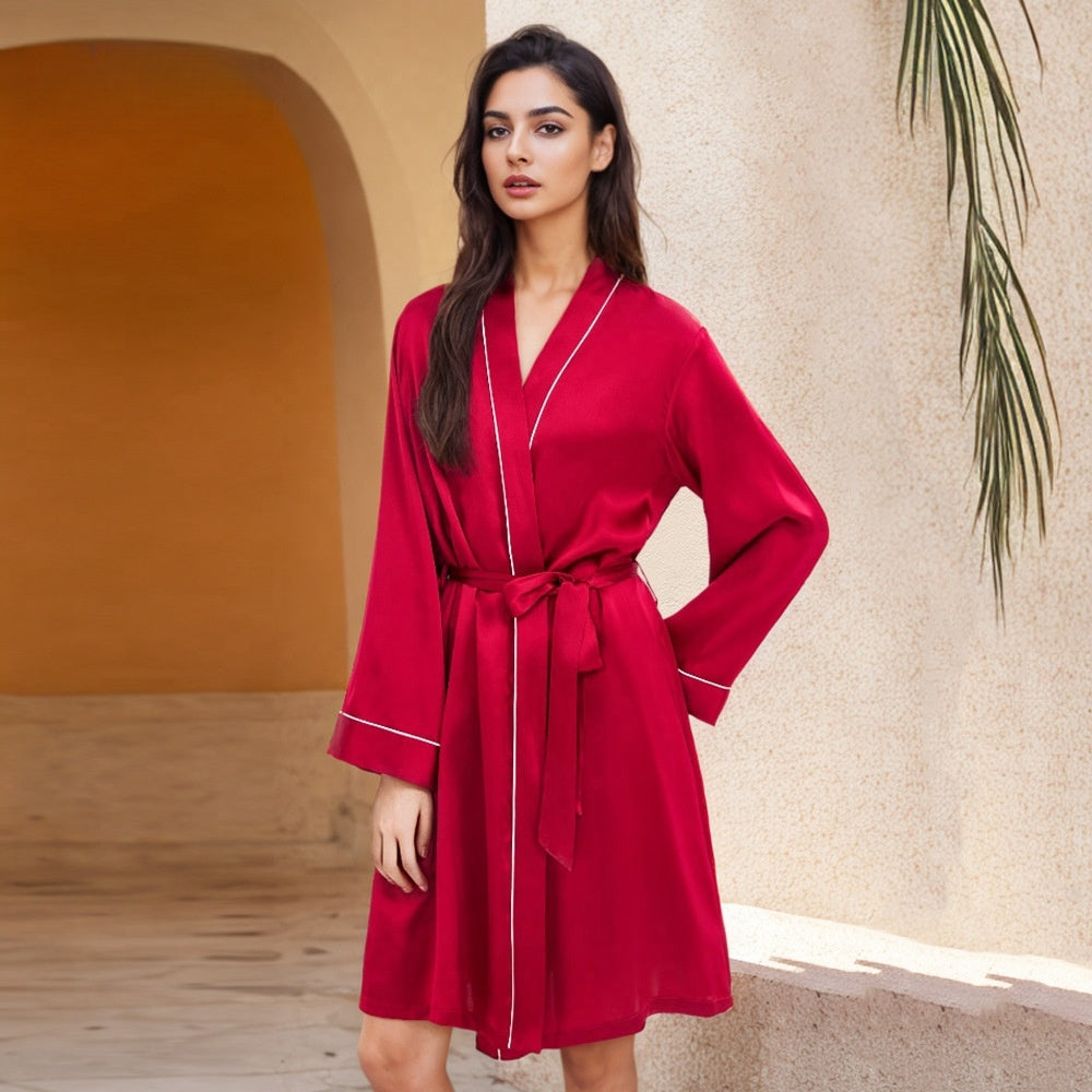 Pure Silk Women's 100% Mulberry Silk Short Daily Home Robe Morninggown Nightgown