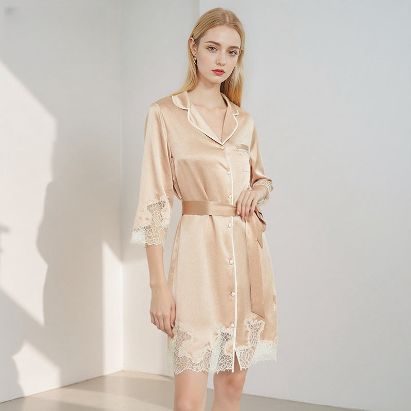 Pure Silk Robe 100% Mulberry Silk Women's Skirt Shirt Dress Nightgown