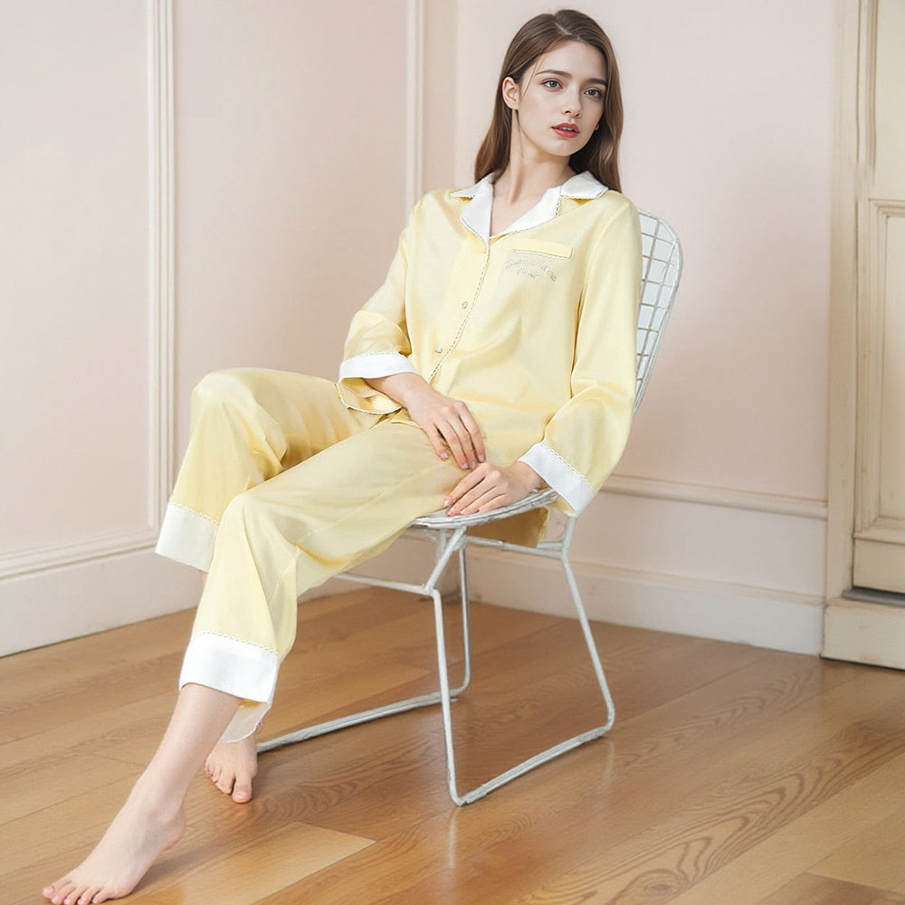 Pure Silk Robe 100% Mulberry Silk Women's Lace Collar Striped Suit Nightgown
