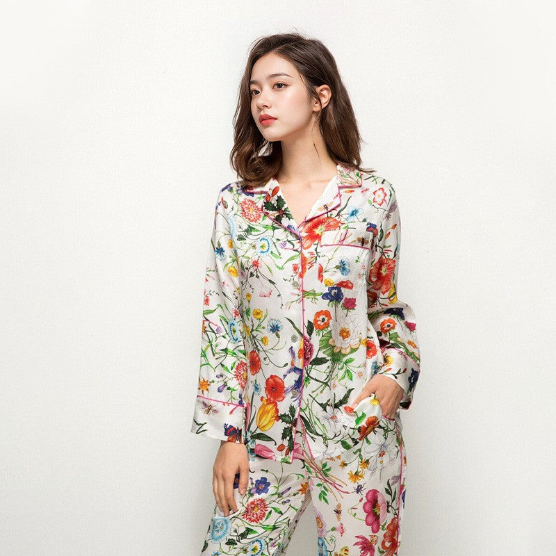 Pure Silk Women's 100% Mulberry Silk Floral Print Set Nightgown
