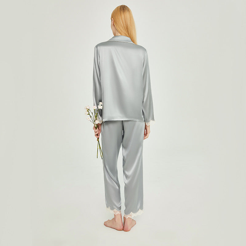 Pure Silk Women's 100% Mulberry Silk Lace Patchwork Intellectual Pajama Set