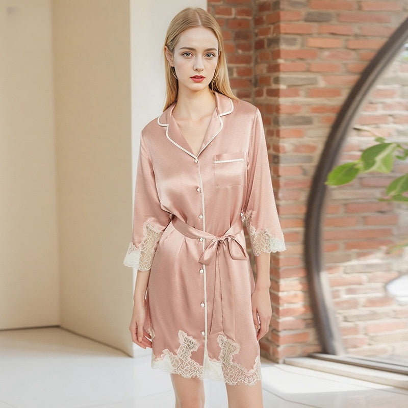 Pure Silk Robe 100% Mulberry Silk Women's Skirt Shirt Dress Nightgown
