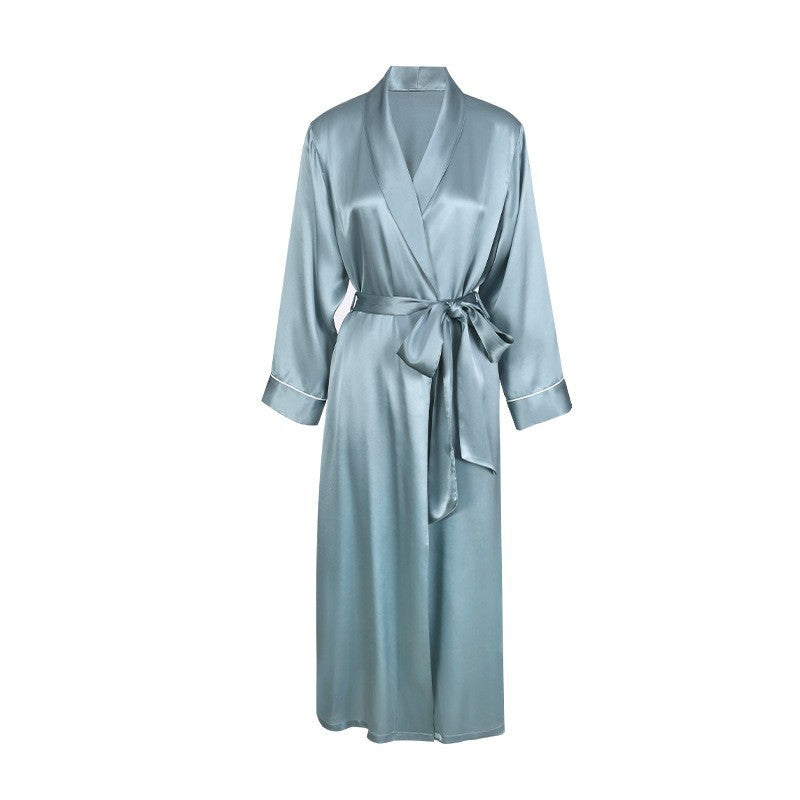 Pure Silk Women's 100% Mulberry Silk Slim Waistband Long Morninggown  Nightgown