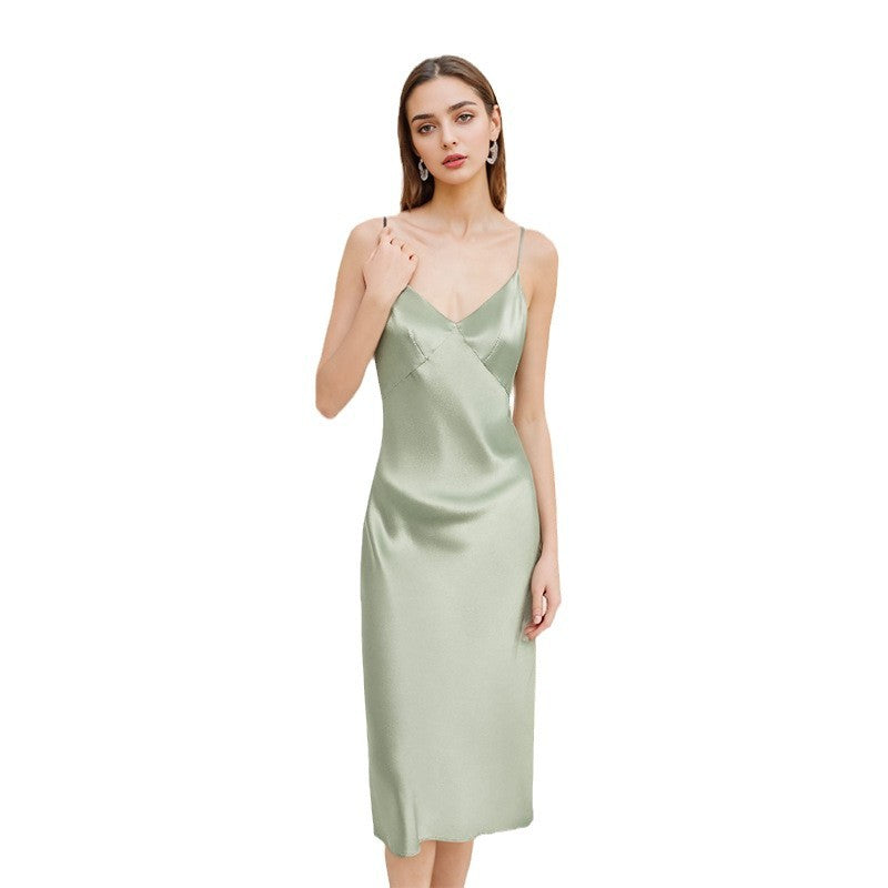 Pure Silk Women's Sexy Slit 100% Mulberry Silk Slim-fit Slip Dress Nightgown