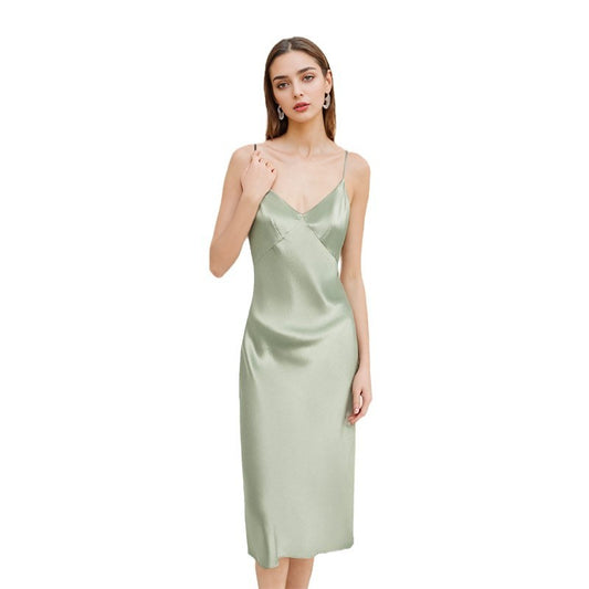 Pure Silk Women's Sexy Slit 100% Mulberry Silk Slim-fit Slip Dress Nightgown