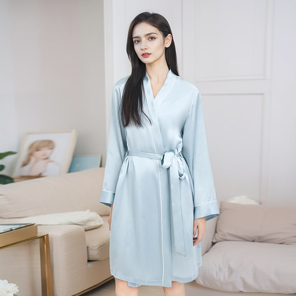 Pure Silk Women's 100% Mulberry Silk Short Daily Home Robe Morninggown Nightgown