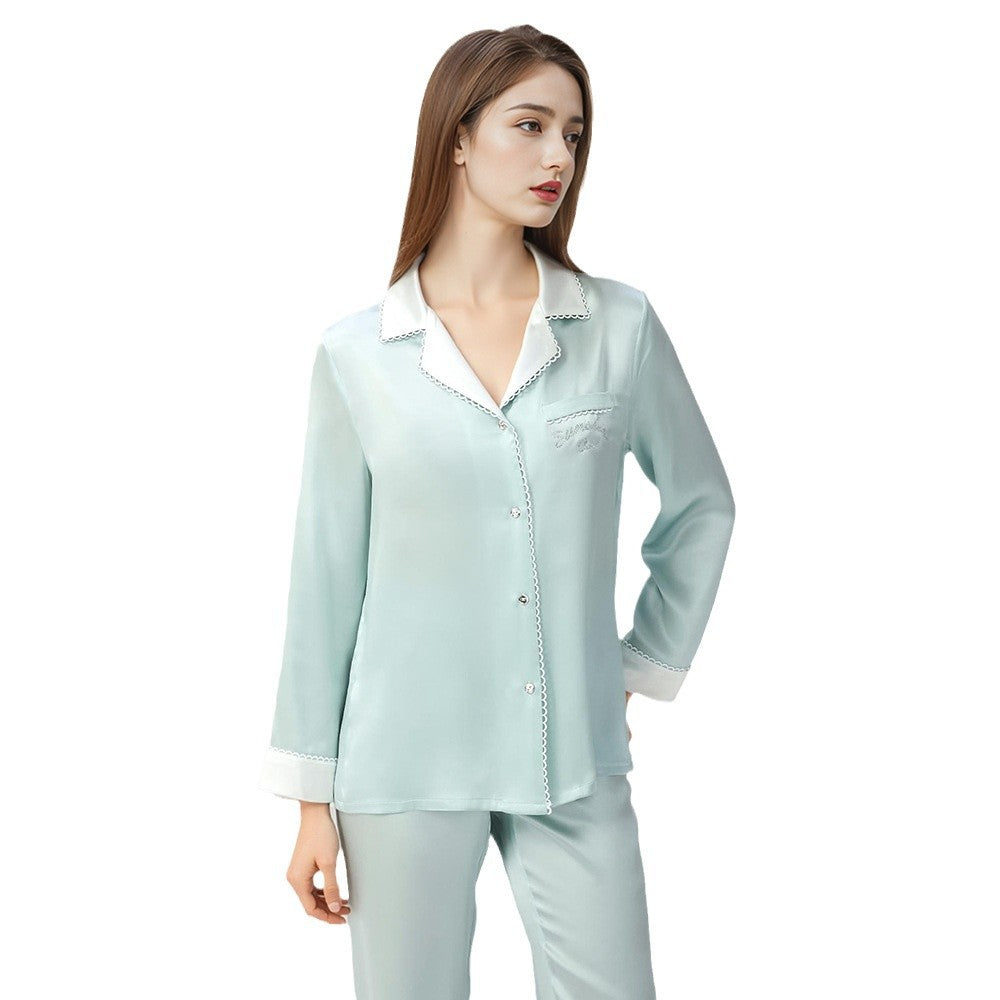 Pure Silk Robe 100% Mulberry Silk Women's Lace Collar Striped Suit Nightgown