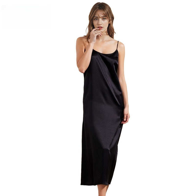 Pure Silk Women's 100% Mulberry Silk Backless Slit Sexy Simple Dress