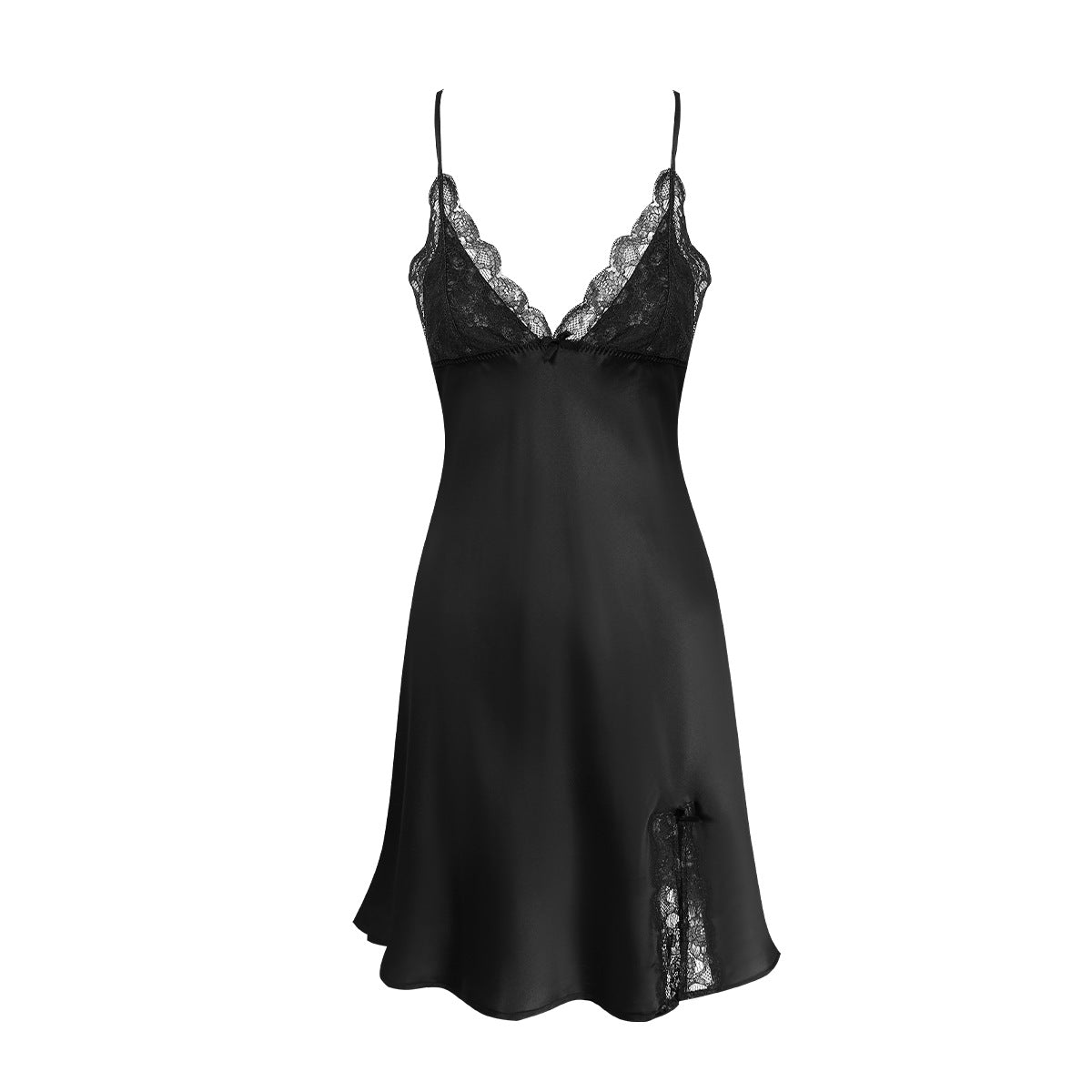 Pure Silk Women's 100% Mulberry Silk Sexy Lace Splicing Split Short Skirt Nightdress