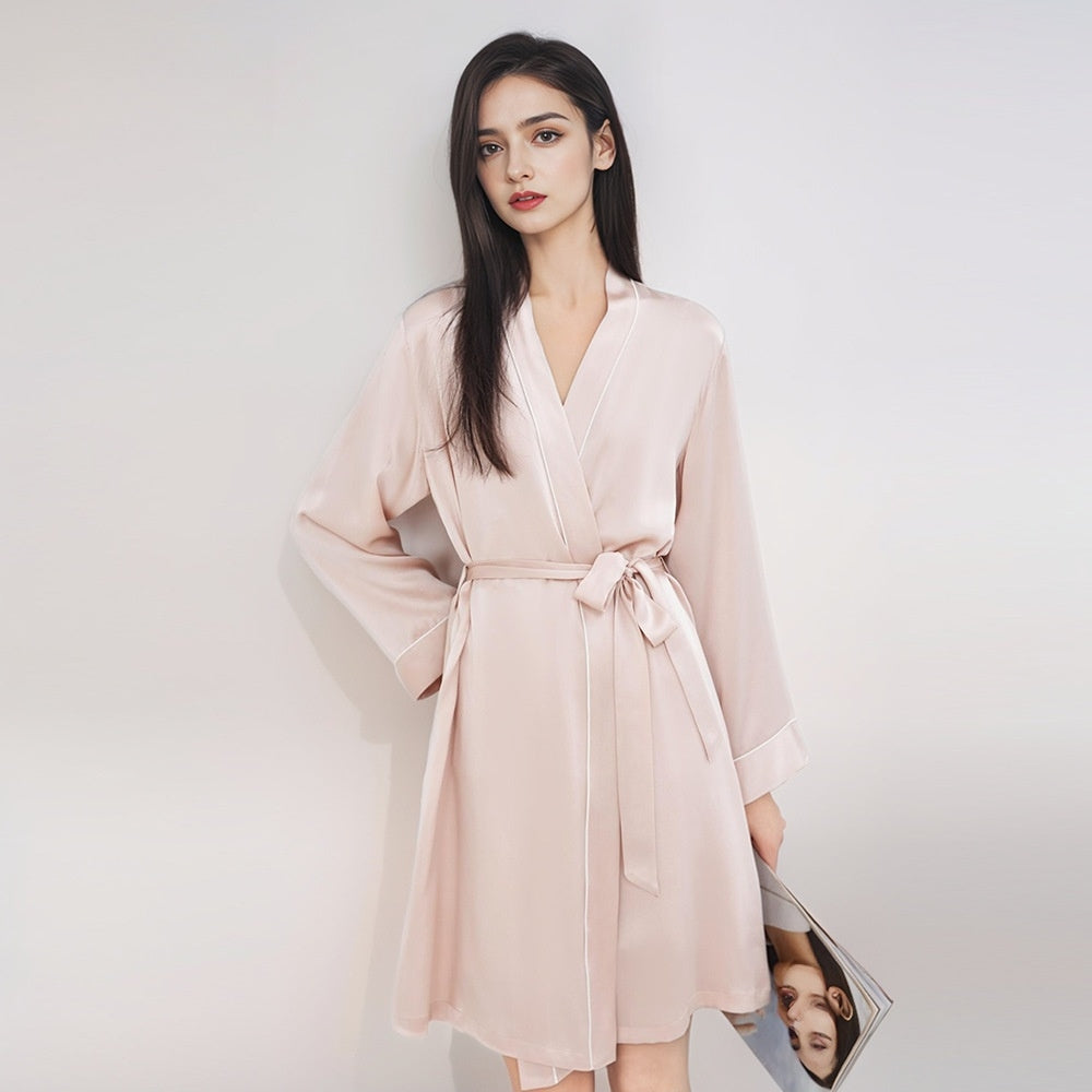 Pure Silk Women's 100% Mulberry Silk Short Daily Home Robe Morninggown Nightgown