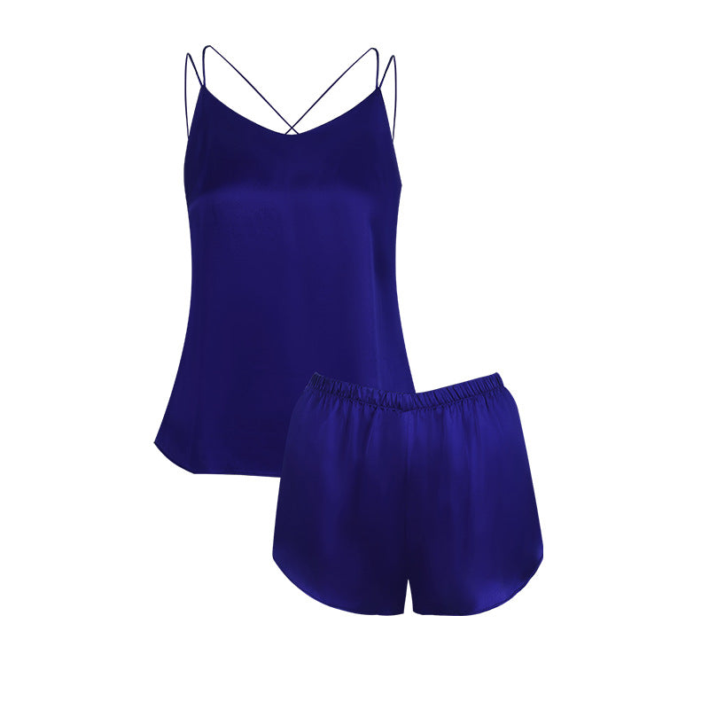Pure Silk Women's Sexy Slit 100% Mulberry Silk Halter Shorts Suit