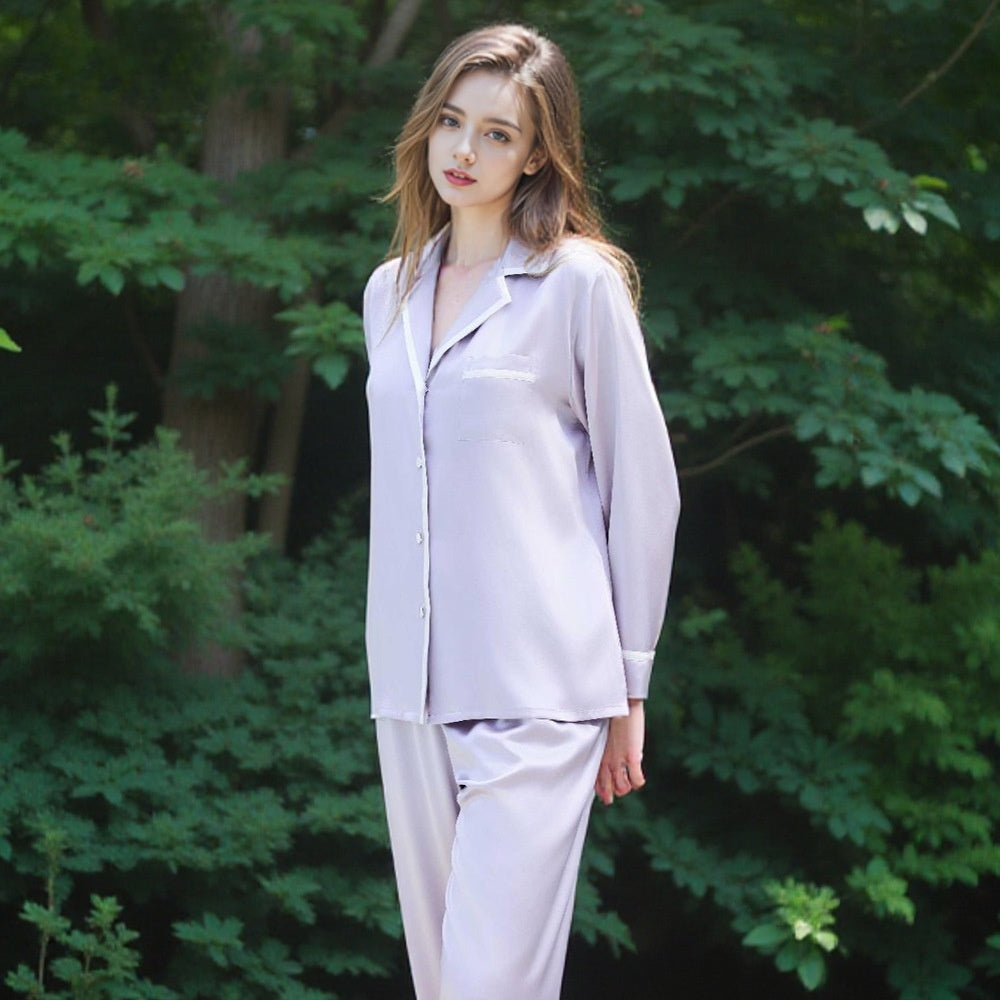 Pure Silk Women's 100% Mulberry Silk Simple Loose Comfortable Pajama Set Nightgown