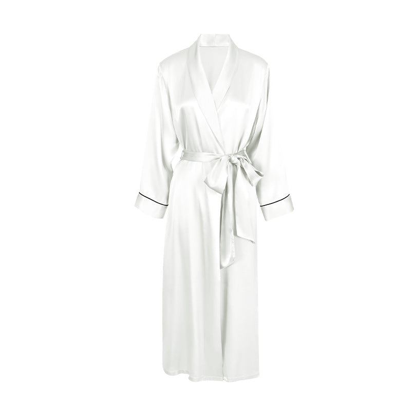 Pure Silk Women's 100% Mulberry Silk Slim Waistband Long Morninggown  Nightgown