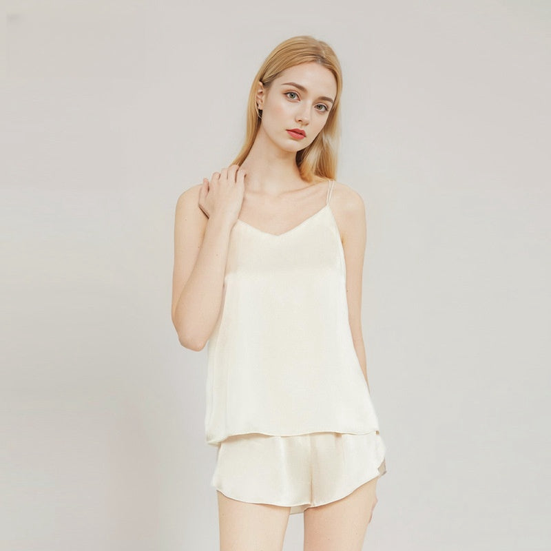 Pure Silk Women's Sexy Slit 100% Mulberry Silk Halter Shorts Suit