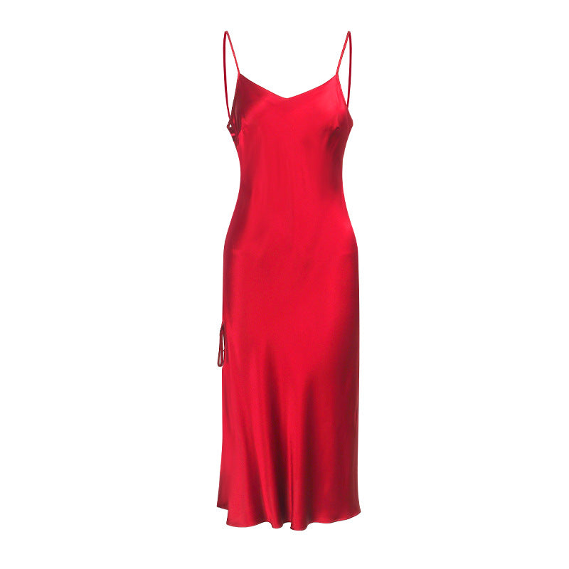 Pure Silk Sexy Split Silk Halter Robe 100% Mulberry Silk Women's Nightgown