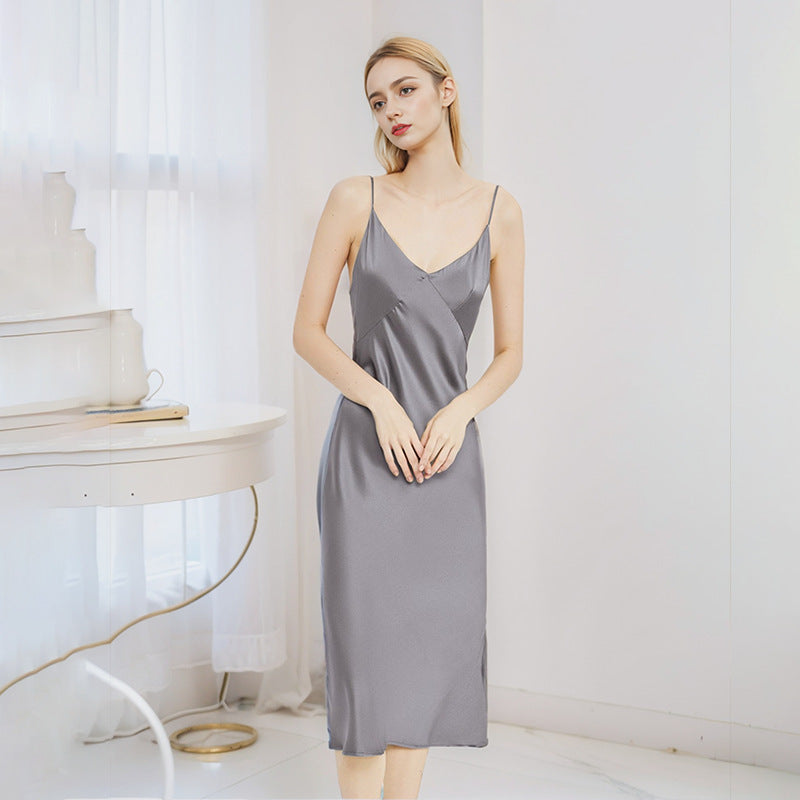 Pure Silk Women's Sexy Slit 100% Mulberry Silk Slim-fit Slip Dress Nightgown