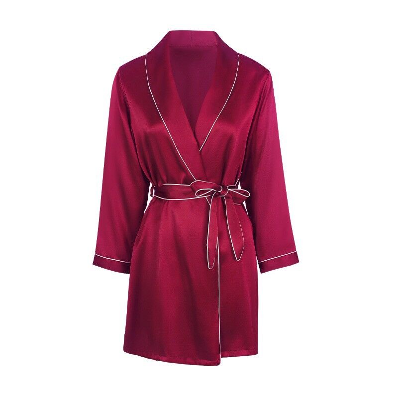 Silk nightgown 2-piece ladies 100% mulberry silk red morning gown
