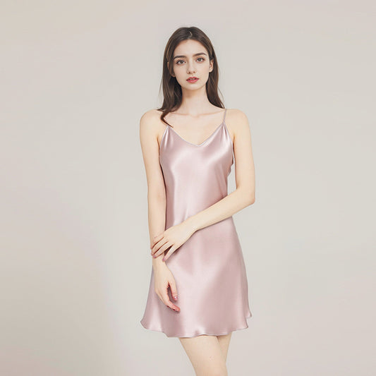 Sexy silk nightgown for women in summer 100% mulberry silk minimalist home wear silk inner strap skirt