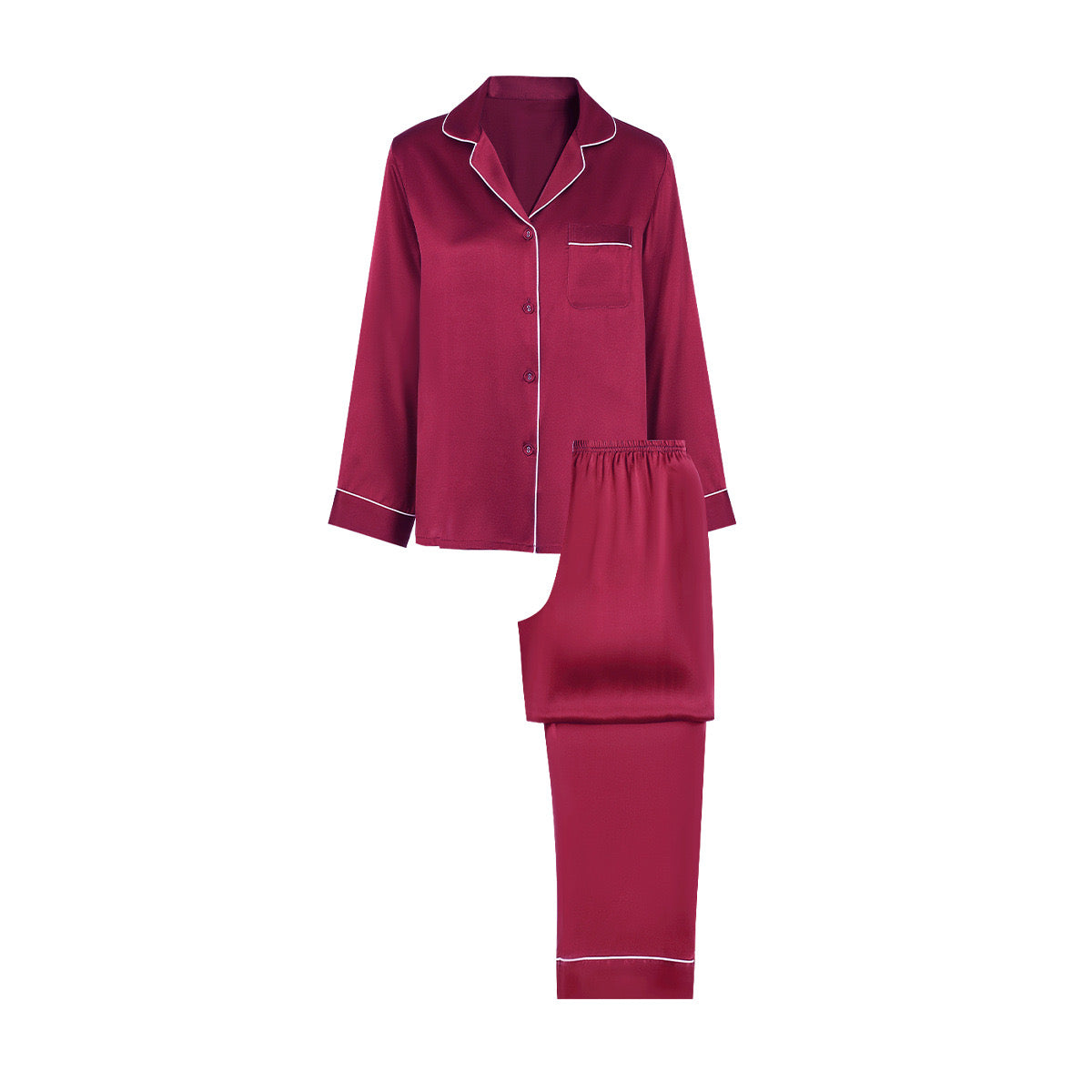 Silk Women's Pajama Set Long Sleeve Pajama Buckle Pajama 100% Top Chinese Mulberry Silk Pajama Set